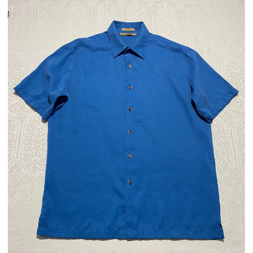 AXIST Mens Surf Soft Blue Textured‎ Short Sleeve Button Down Shirt Size Medium